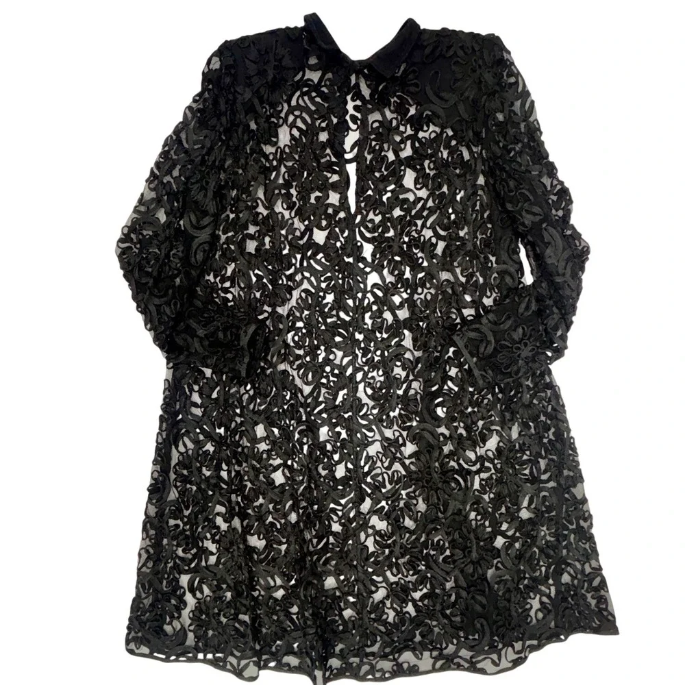 VTG Sheer Lace Dress Black High Neck Romantic Gothic‎ Victorian Whimsigoth EUC